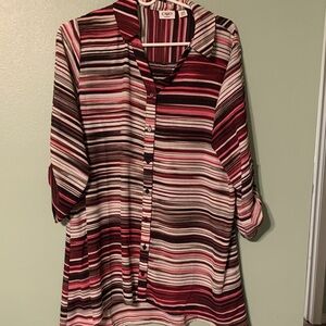 Cato Striped Button Down Shirt in Red, Pink, and Brown